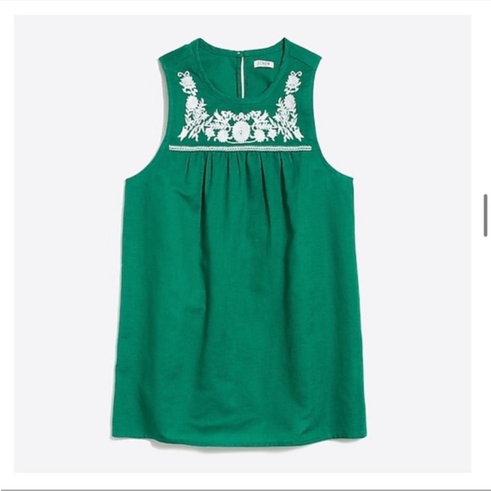 J. Crew | Kelly Green Embroidered Linen Tank